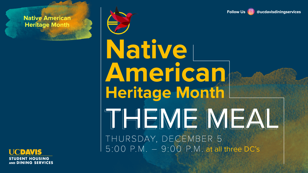 Flier for Native American Heritage Month Theme Meal in the Dining Commons